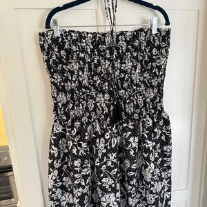 WOMENS BLK/WHITE FLORAL PRINT STRAPLESS SUNDRESS SIZE XXL
